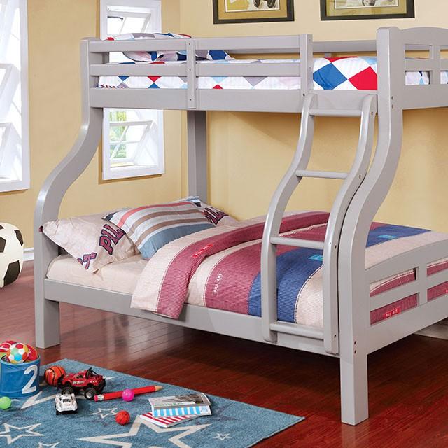 SOLPINE Gray & Oak Twin/Full Bunk Bed - U&U Home Budget Furniture (Carteret, NJ)