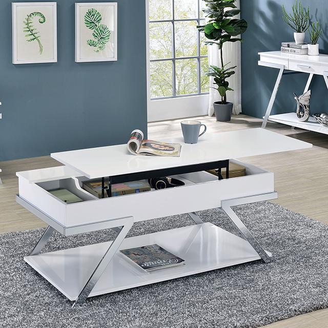 TITUS Coffee Table, White/Chrome - U&U Home Budget Furniture (Carteret, NJ)