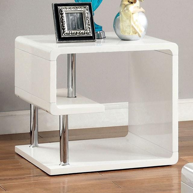 Ninove I White/Chrome End Table - U&U Home Budget Furniture (Carteret, NJ)