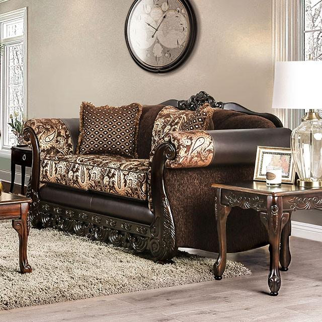 Newdale Brown/Gold Love Seat - U&U Home Budget Furniture (Carteret, NJ)