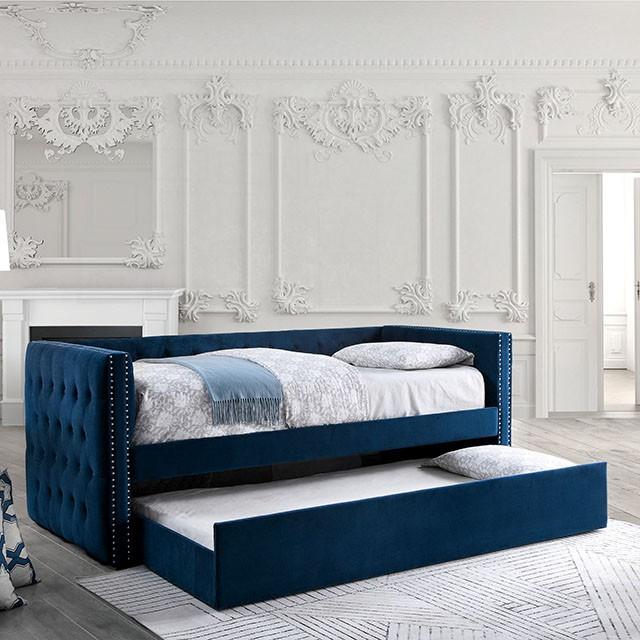 Susanna Navy Daybed w/ Trundle, Navy - U&U Home Budget Furniture (Carteret, NJ)