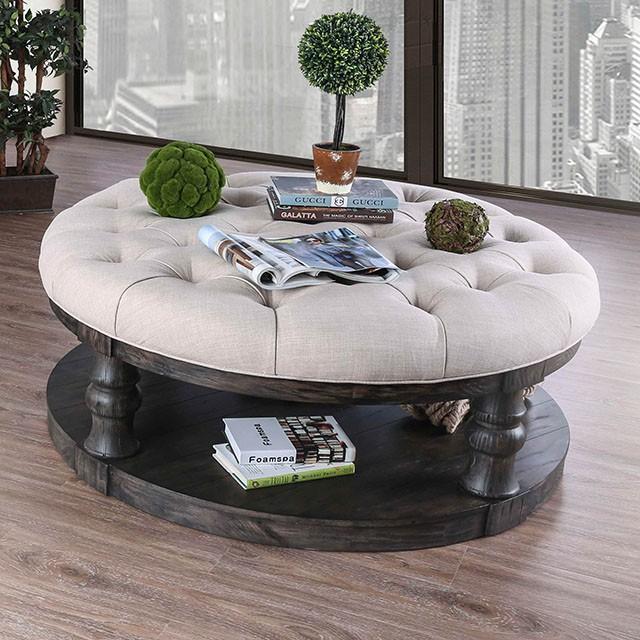 Mika Antique Gray Coffee Table w/ Cushion Top - U&U Home Budget Furniture (Carteret, NJ)