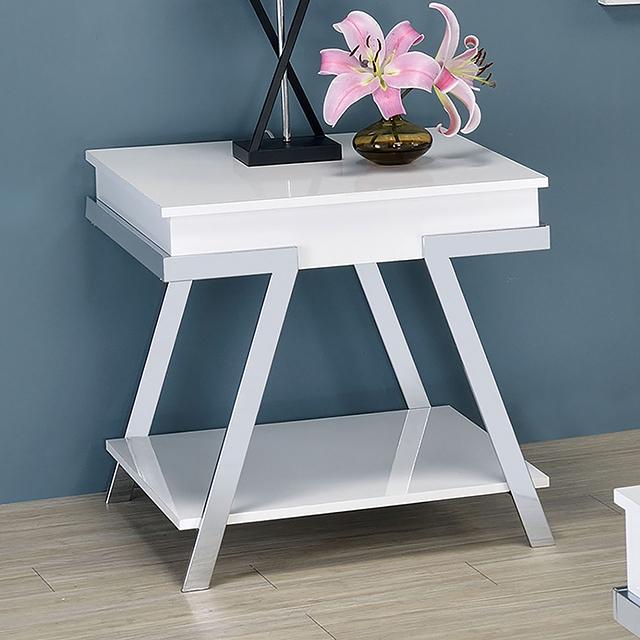 TITUS End Table, White/Chrome - U&U Home Budget Furniture (Carteret, NJ)