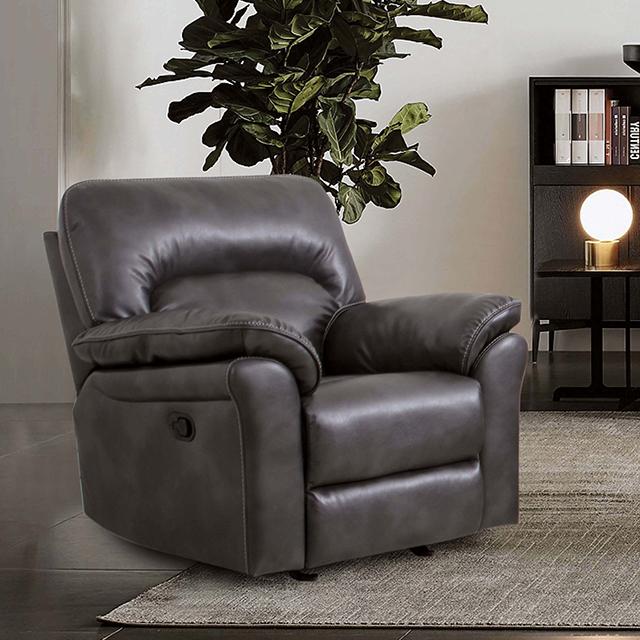 JOSIAS Glider Recliner, Dark Gray Leatherette - U&U Home Budget Furniture (Carteret, NJ)