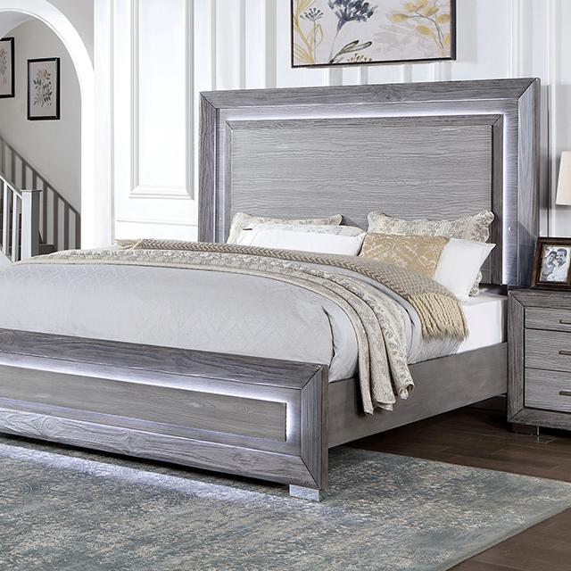 RAIDEN Cal.King, E.King, & Queen Bed, Gray - U&U Home Budget Furniture (Carteret, NJ)