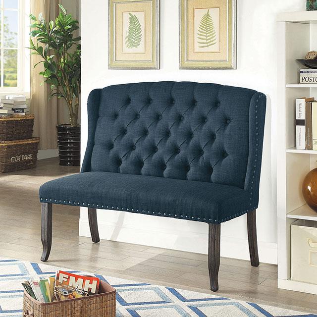Sania III Blue 2-Seater Love Seat Bench, Blue - U&U Home Budget Furniture (Carteret, NJ)