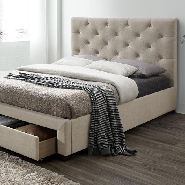 SYBELLA Cal.King, E.King, Queen, Full, & Twin Bed, Beige - U&U Home Budget Furniture (Carteret, NJ)