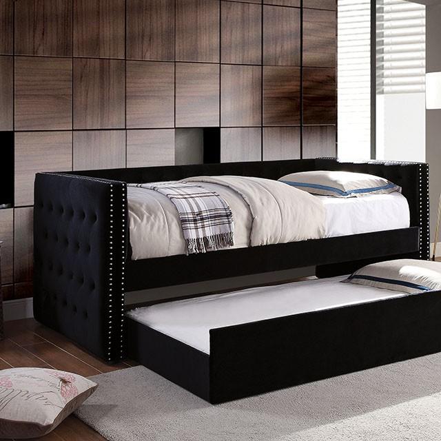 Susanna Black Daybed w/ Trundle, Black - U&U Home Budget Furniture (Carteret, NJ)