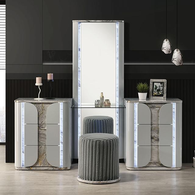 Cleburne Vanity Set with Stool - U&U Home Budget Furniture (Carteret, NJ)