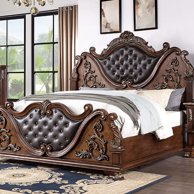 ESPARANZA Cal.King Bed, Brown Cherry - U&U Home Budget Furniture (Carteret, NJ)