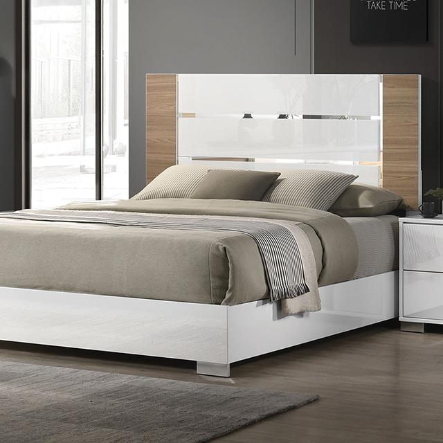 ERLANGEN Cal.King & E.King Bed, White/Natural - U&U Home Budget Furniture (Carteret, NJ)