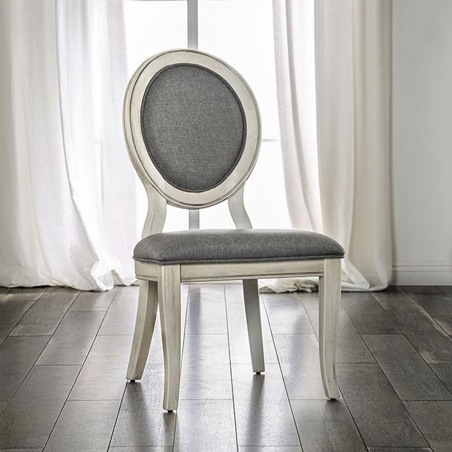 Kathryn Antique White/Gray Side Chair, Antique White (2/CTN) - U&U Home Budget Furniture (Carteret, NJ)