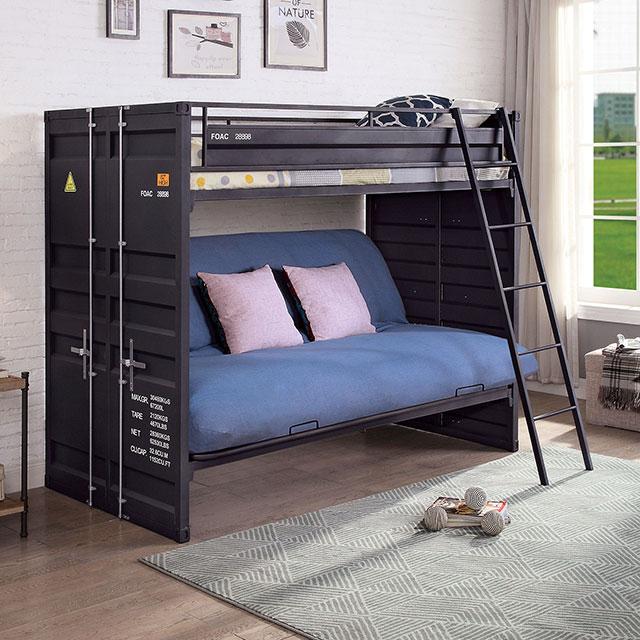 LAFRAY Twin Bunk Bed w/ Futon Base - U&U Home Budget Furniture (Carteret, NJ)