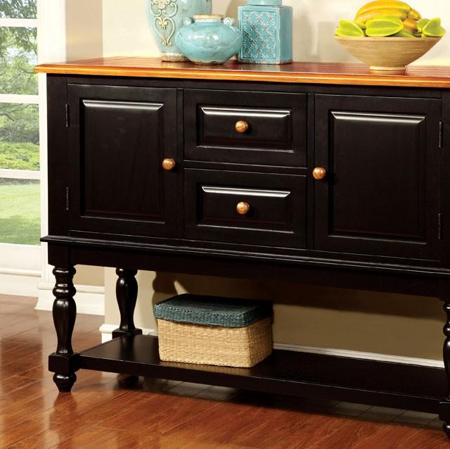 MAYVILLE Black/Antique Oak Server - U&U Home Budget Furniture (Carteret, NJ)