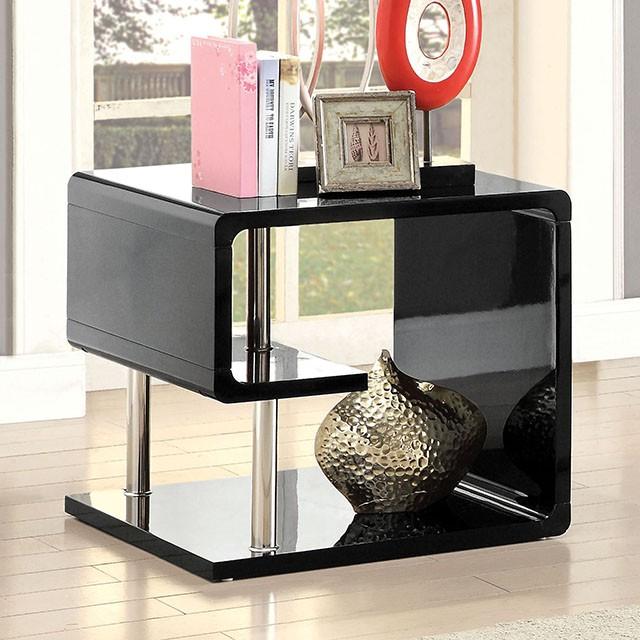 Ninove Black/Chrome End Table - U&U Home Budget Furniture (Carteret, NJ)
