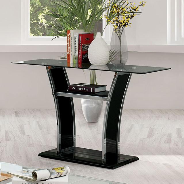 Staten Glossy Black/Chrome Sofa Table - U&U Home Budget Furniture (Carteret, NJ)
