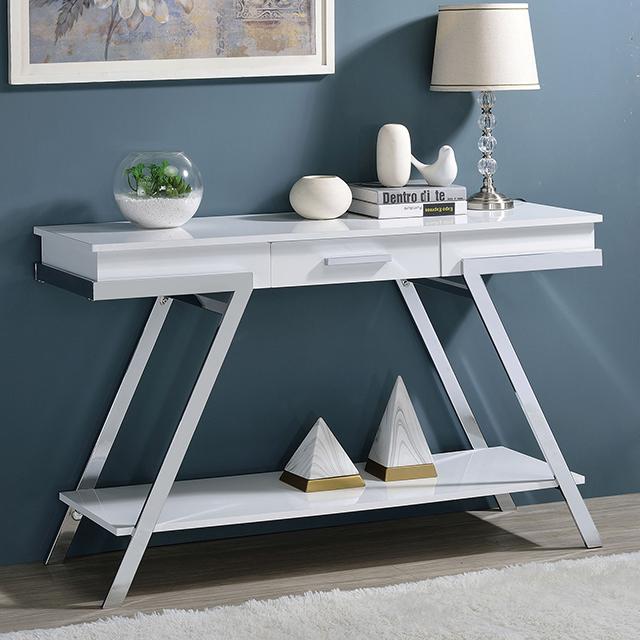 TITUS Sofa Table, White/Chrome - U&U Home Budget Furniture (Carteret, NJ)