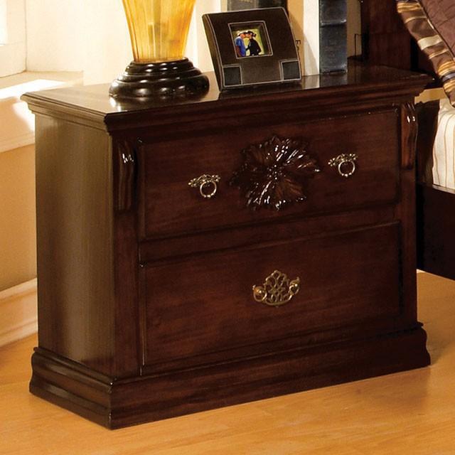 Tuscan II Glossy Dark Pine Night Stand - U&U Home Budget Furniture (Carteret, NJ)