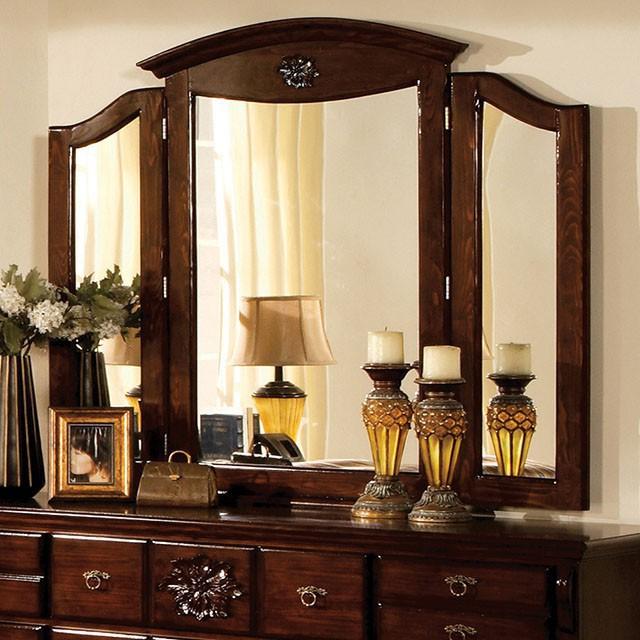 Tuscan II Glossy Dark Pine Tri-Fold Mirror - U&U Home Budget Furniture (Carteret, NJ)