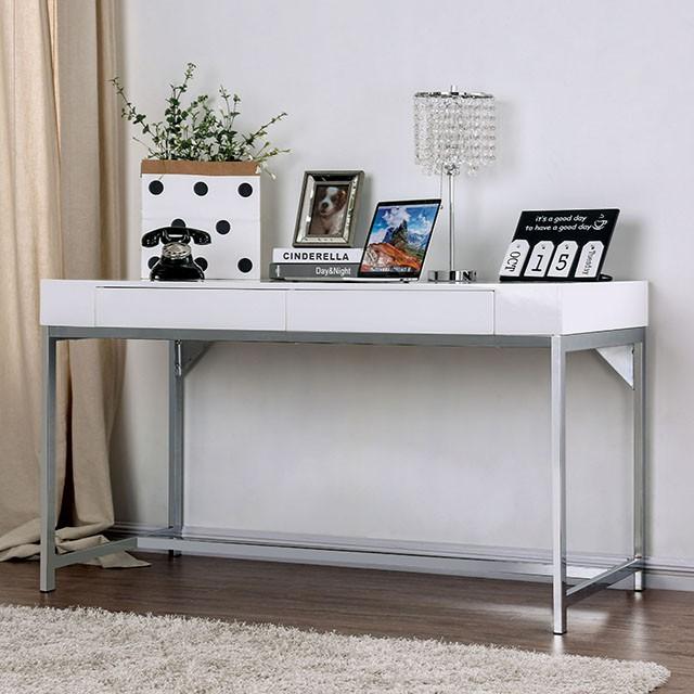 Loke White/Chrome Computer Desk - U&U Home Budget Furniture (Carteret, NJ)
