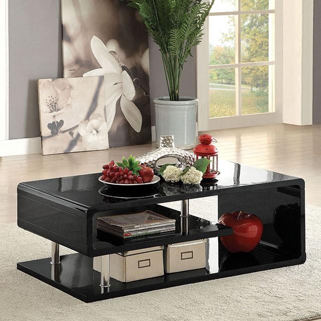 Ninove Black/Chrome Coffee Table - U&U Home Budget Furniture (Carteret, NJ)