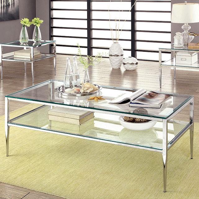 TANIKA Chrome Coffee Table, Chrome - U&U Home Budget Furniture (Carteret, NJ)