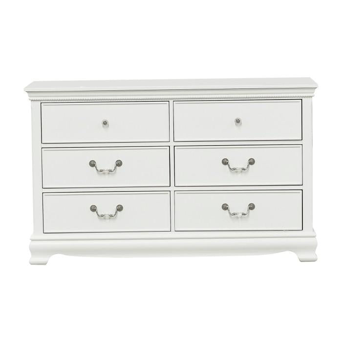 Lucida 6 Drawer Dresser in White 2039W-5 - U&U Home Budget Furniture (Carteret, NJ)