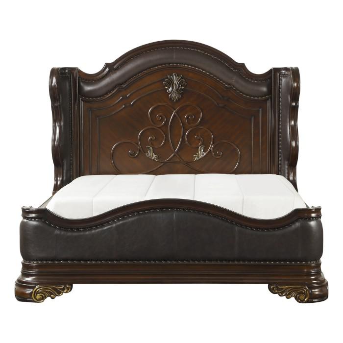 Royal Highlands Queen Upholstered Panel Bed in Rich Cherry 1603-1 - U&U Home Budget Furniture (Carteret, NJ)