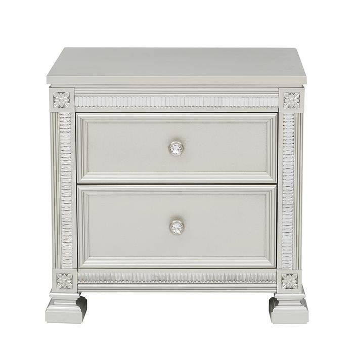 Bevelle 2 Drawer Nightstand in Silver 1958-4 - U&U Home Budget Furniture (Carteret, NJ)