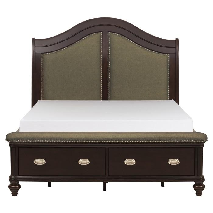 Marston Queen Sleigh Storage Bed in Dark Cherry 2615DC-1 - U&U Home Budget Furniture (Carteret, NJ)
