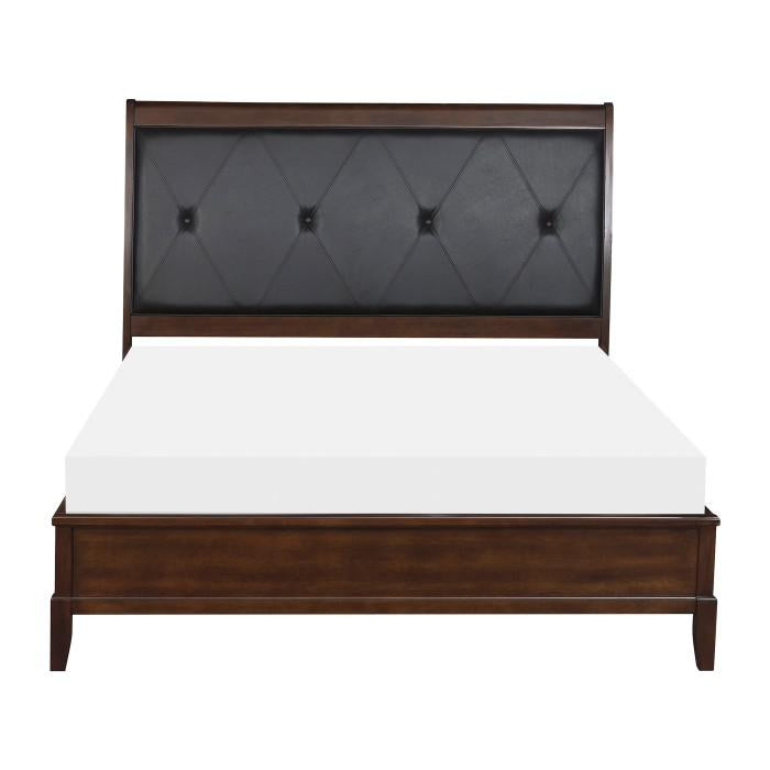 Cotterill Queen Upholstered Sleigh Bed in Cherry 1730-1 - U&U Home Budget Furniture (Carteret, NJ)