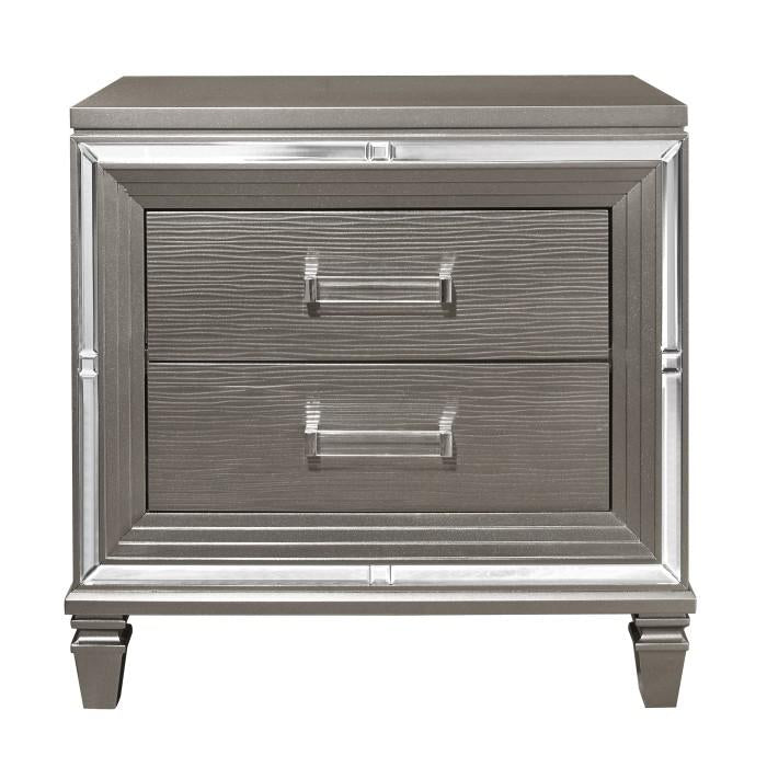 Tamsin Nightstand in Silver Grey Metallic 1616-4 - U&U Home Budget Furniture (Carteret, NJ)