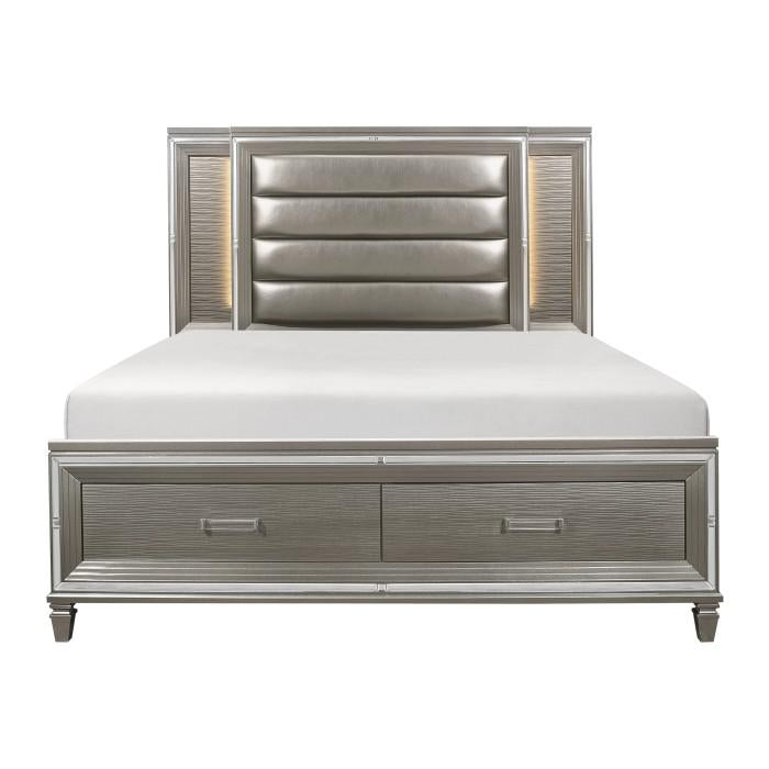 Tamsin Queen Upholstered Storage Bed in Silver Grey Metallic 1616-1* - U&U Home Budget Furniture (Carteret, NJ)