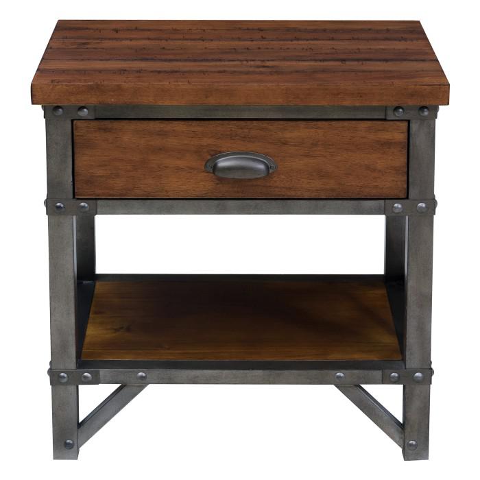 Holverson Nightstand in Rustic Brown & Gunmetal 1715-4 - U&U Home Budget Furniture (Carteret, NJ)