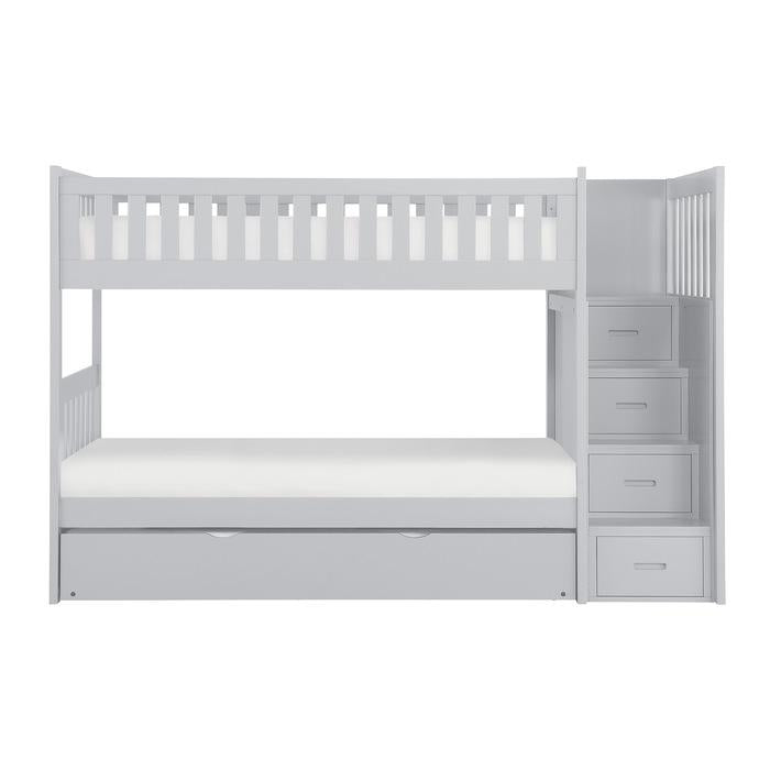 Orion Bunk Bed w/ Reversible Step Storage and Twin Trundle in Gray B2063SB-1*R - U&U Home Budget Furniture (Carteret, NJ)