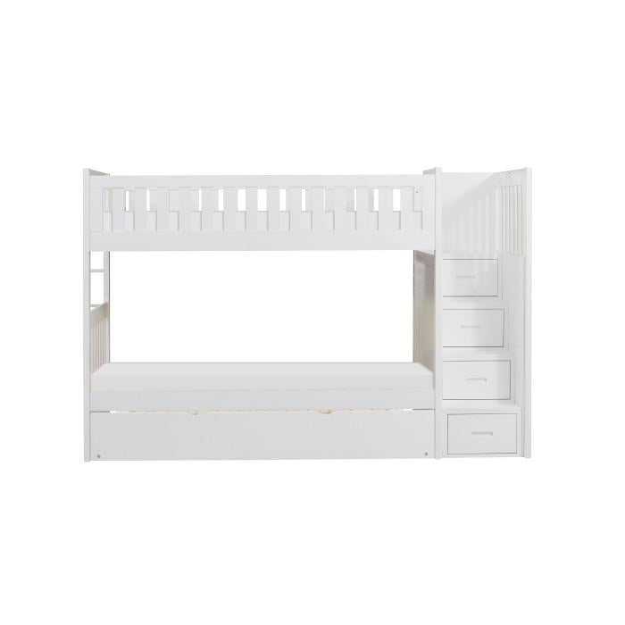 Galen Bunk Bed w/ Reversible Step Storage and Twin Trundle in White B2053SBW-1*R - U&U Home Budget Furniture (Carteret, NJ)
