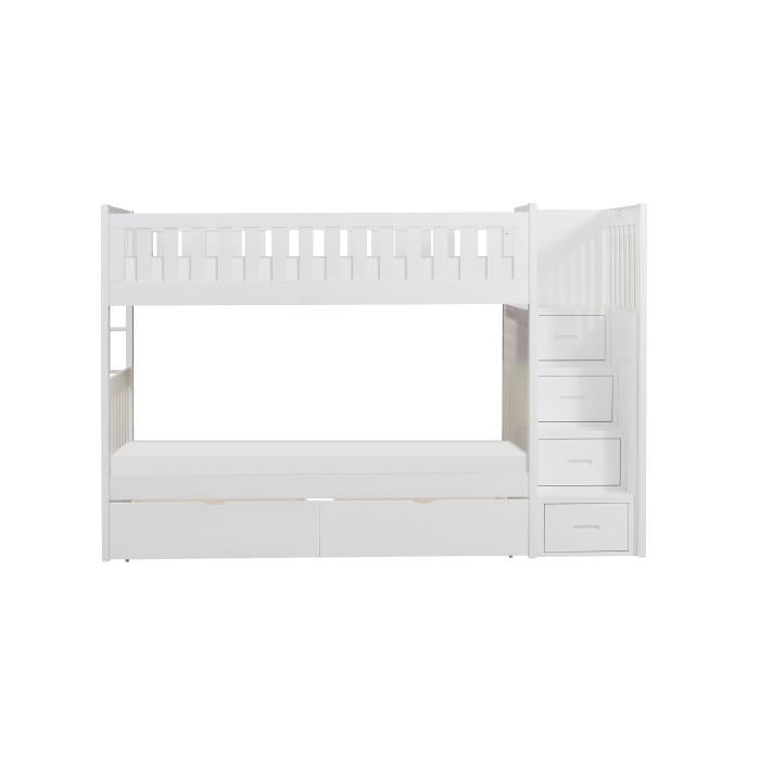 Galen Bunk Bed w/ Reversible Step Storage and Storage Boxes in White B2053SBW-1*T - U&U Home Budget Furniture (Carteret, NJ)