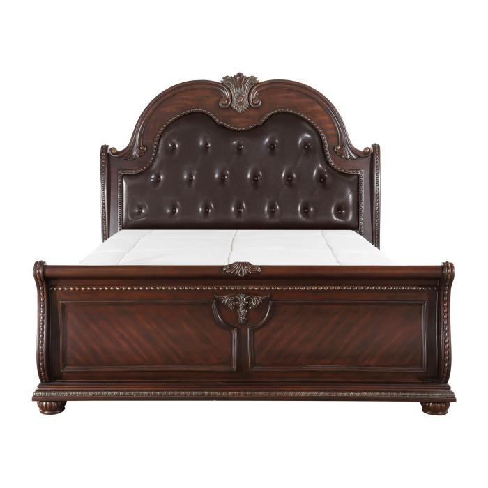 Cavalier Queen Sleigh Bed in Dark Cherry 1757-1* - U&U Home Budget Furniture (Carteret, NJ)