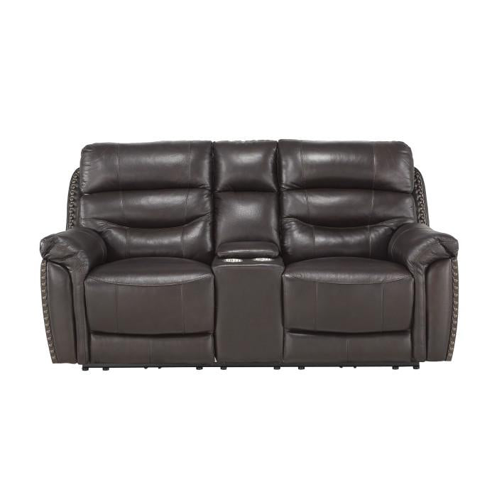 Lance Power Double Reclining Loveseat with Power Headrests in Brown - U&U Home Budget Furniture (Carteret, NJ)