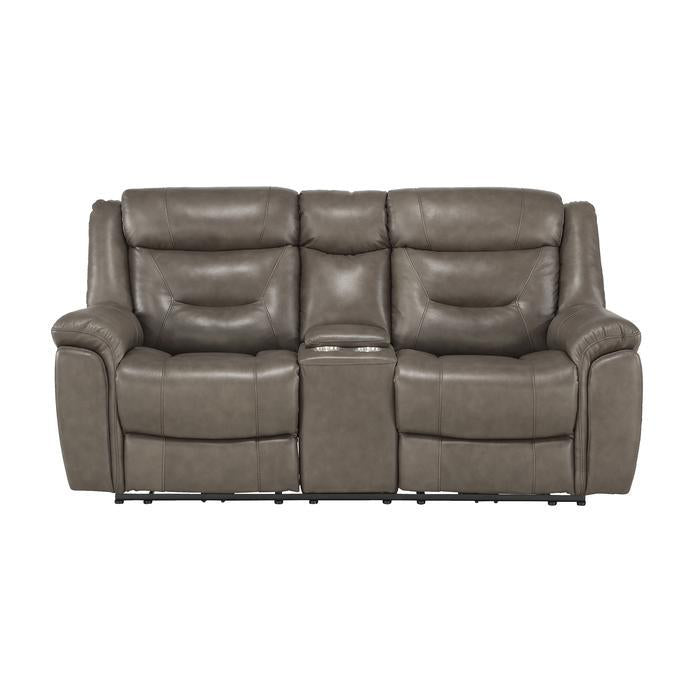 Danio Power Double Reclining Loveseat with Power Headrests in Brownish Gray 9528BRG-2PWH - U&U Home Budget Furniture (Carteret, NJ)