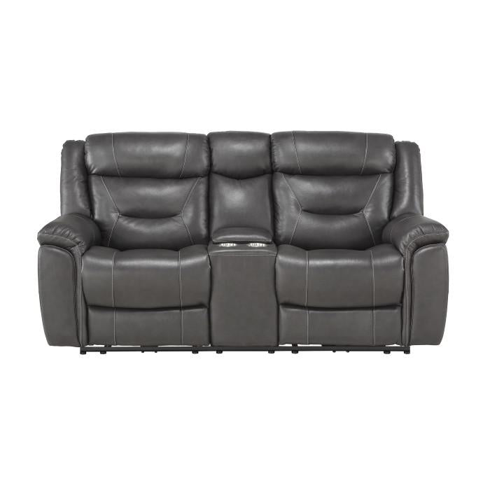 Danio Power Double Reclining Loveseat with Power Headrests in Dark Gray 9528DGY-2PWH - U&U Home Budget Furniture (Carteret, NJ)
