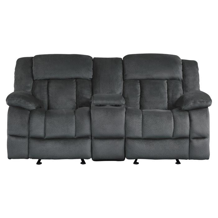 Laurelton Double Glider Reclining Loveseat w/ Center Console in Charcoal 9636CC-2 - U&U Home Budget Furniture (Carteret, NJ)