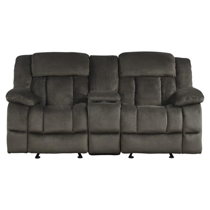 Laurelton Double Glider Reclining Loveseat w/ Center Console in Chocolate 9636-2 - U&U Home Budget Furniture (Carteret, NJ)
