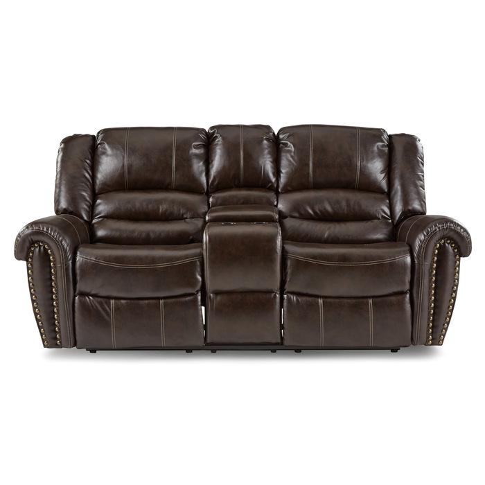 Center Hill Double Glider Reclining Loveseat w/ Center Console in Dark Brown 9668BRW-2 - U&U Home Budget Furniture (Carteret, NJ)