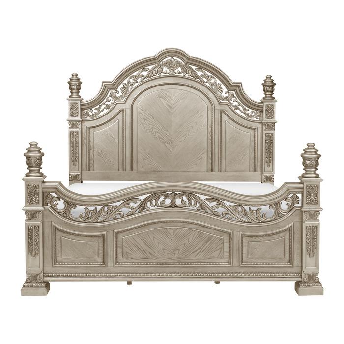 Catalonia Queen Poster Bed in Platinum Gold 1824PG-1* - U&U Home Budget Furniture (Carteret, NJ)