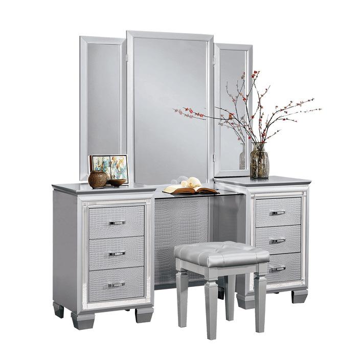 Allura Vanity Dresser with Mirror in Silver 1916-15* - U&U Home Budget Furniture (Carteret, NJ)