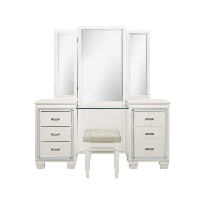 Allura Vanity Dresser with Mirror in White 1916W-15* - U&U Home Budget Furniture (Carteret, NJ)
