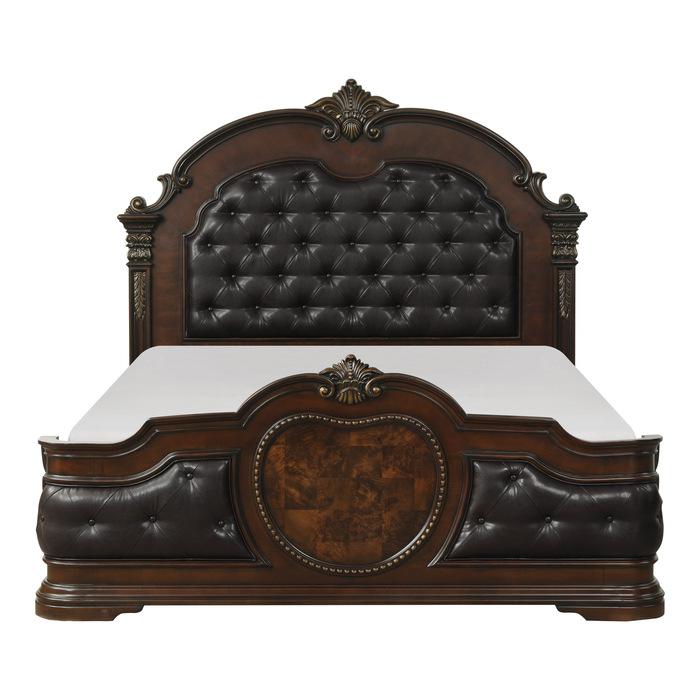 Antoinetta Queen Panel Bed in Warm Cherry 1919-1* - U&U Home Budget Furniture (Carteret, NJ)
