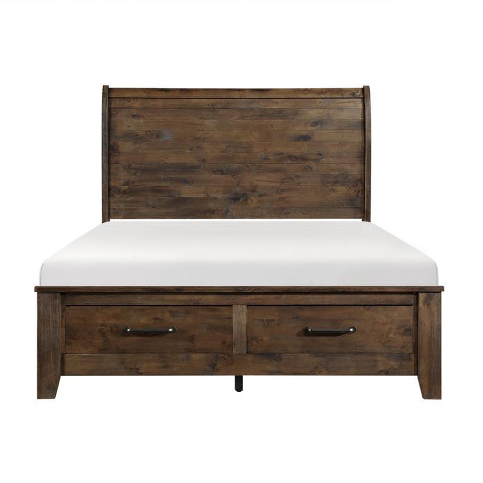 Jerrick Queen Sleigh Platform Bed with Footboard Storage in Burnished Brown 1957-1* - U&U Home Budget Furniture (Carteret, NJ)