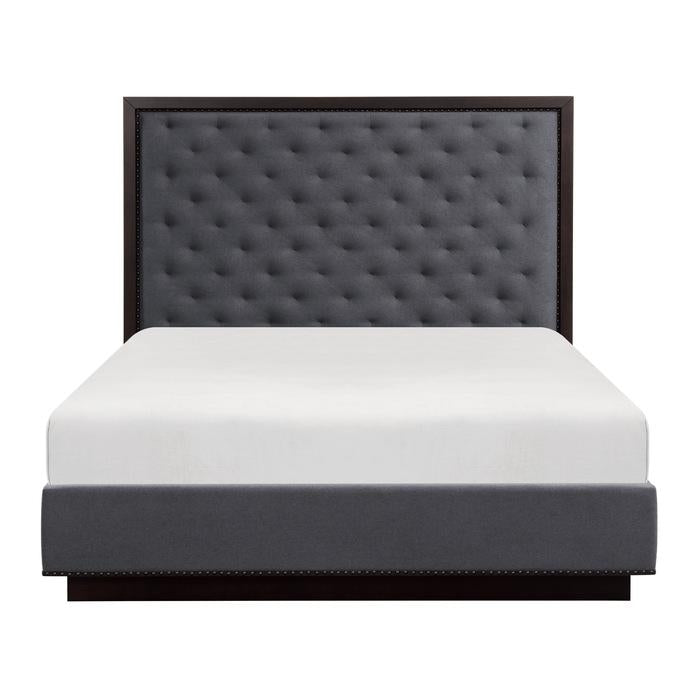 Larchmont Queen Upholstered Platform Bed in Charcoal 5424-1* - U&U Home Budget Furniture (Carteret, NJ)